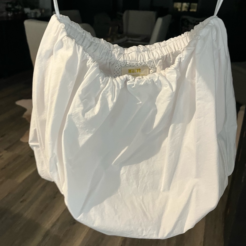 Maeve strapless poplin bubble top.